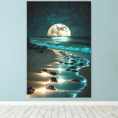 Mooie Full Moon Beach Ocean Sterrennacht Canvas Afdruk (Insitu (Houten vloer))