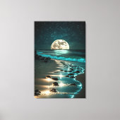 Mooie Full Moon Beach Ocean Sterrennacht Canvas Afdruk (Voorkant)