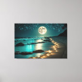 Mooie Full Moon Beach Ocean Sterrennacht Canvas Afdruk (Voorkant)