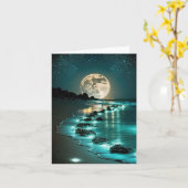 Mooie Full Moon Beach Ocean Sterrennacht Kaart (Gele Bloem)