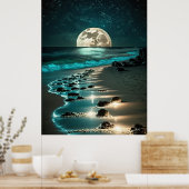 Mooie Full Moon Beach Ocean Sterrennacht Poster (Keuken)
