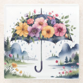 Mooie & Functionele Waterverf Elegante Bloemen Glazen Onderzetter (Voorkant)