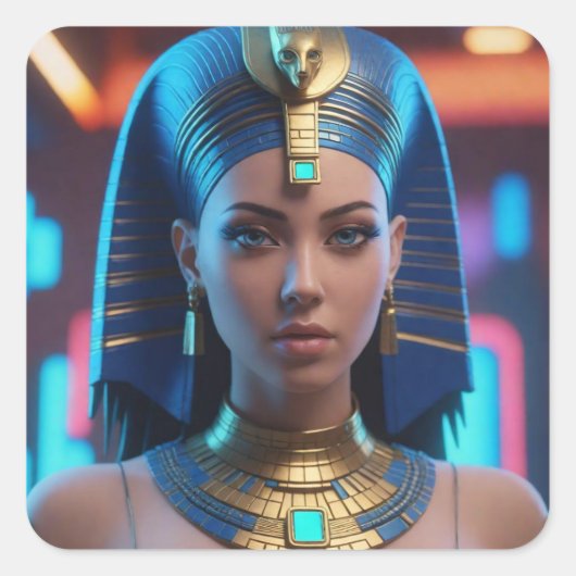 Mooie, futuristische Egyptische koningin. Vierkante Sticker (Voorkant)