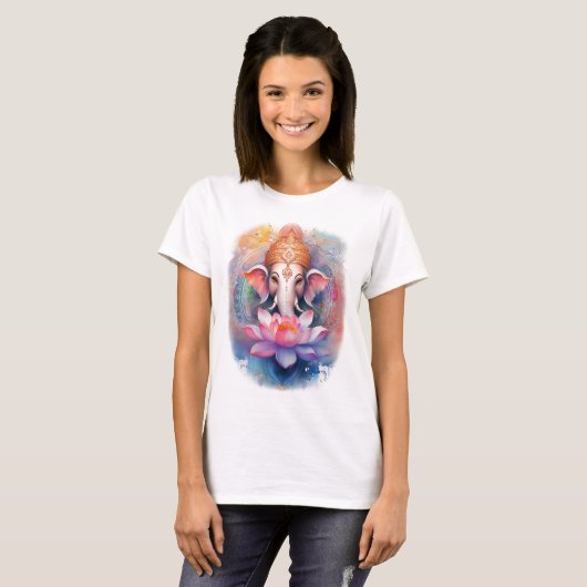 Mooie ganesha en lotus t-shirt (Voorkant volledig)