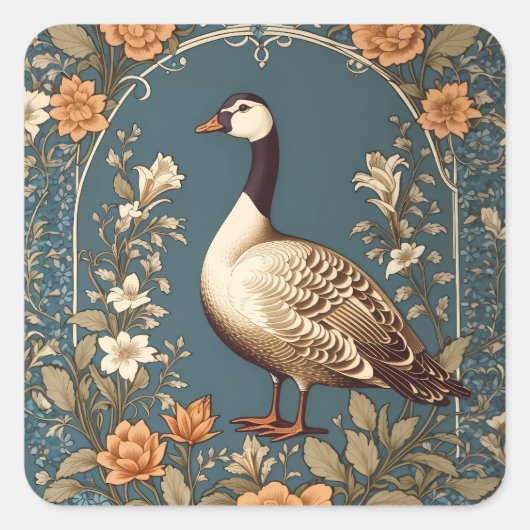 Mooie gans William Morris Geïnspireerd Vierkante Sticker (Voorkant)