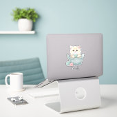Mooie garen kat sticker (Laptop op bureau)