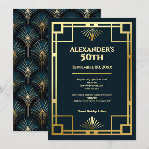Mooie Gatsby Art Deco 50ste Verjaardagsfeest Kaart