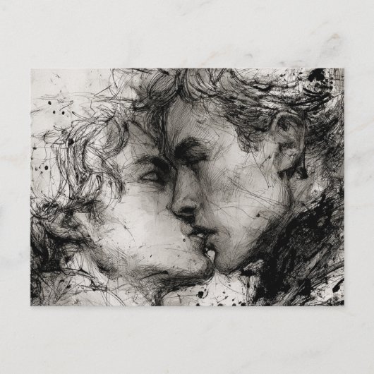 Mooie Gay Love De Kus in zwart-wit Briefkaart (Voorkant)