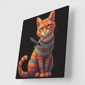 Mooie Gebatikte Kat Illustratie Folk Art Stijl Vierkante Klok (Hoek)