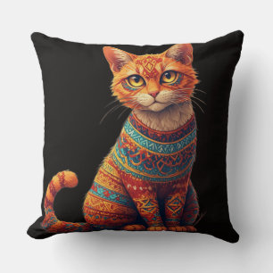 Mooie Gebatikte Katten Illustratie Folk Art Stijl Kussen