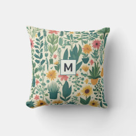 Mooie Gebloemde Tuinplanten Bloemen met Monogram Buitenkussen