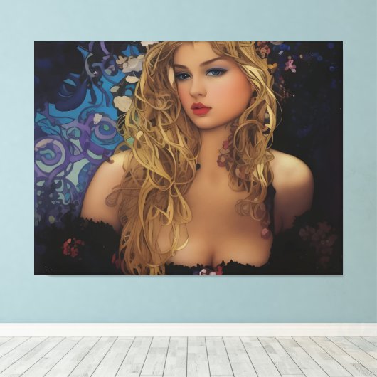 Mooie geblonde vrouw canvas afdruk (Insitu (Houten vloer))