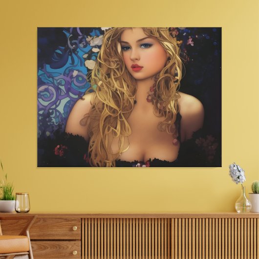 Mooie geblonde vrouw canvas afdruk (Insitu (Woonkamer))