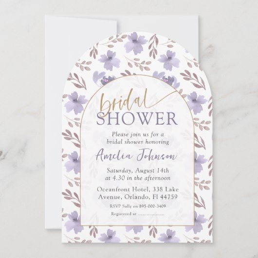 Mooie Gebogen Paarse Bloemige Bruidsdouche Kaart (Voorkant)