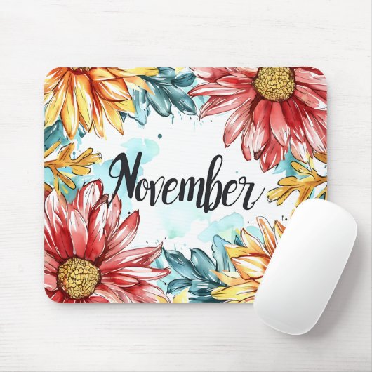Mooie Geboorte Maand Bloemen/November Muismat (Met muis)