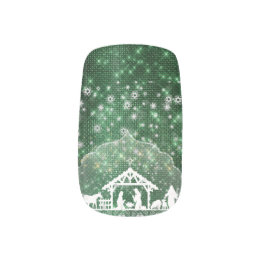 Mooie Geboorte Scène Groene Faux Glitter Minx Nail Art