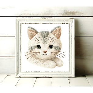 Mooie Geborduurde Kat Wanddecoratie voor Kattenlie Poster