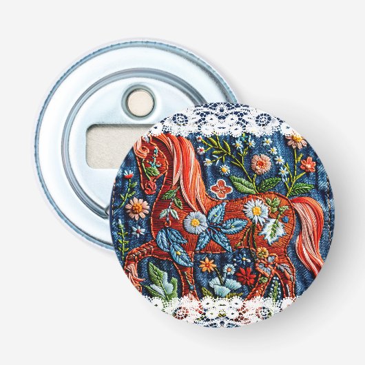 Mooie Geborduurde Paard Button Flesopener (Voorkant)