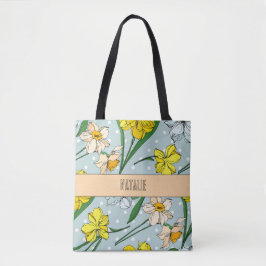 Mooie, geborduurde retro bloemen Blue patroon Tote Bag