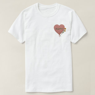 Mooie Geborduurde Roze Hart Mama Bloem Patch T-shirt