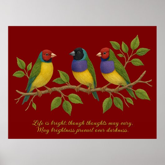 Mooie geborduurde vogels op de tak poster (Voorkant)
