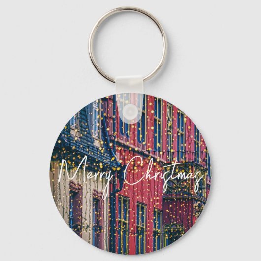 Mooie gebouwen met kerstverlichting sleutelhanger (Voorkant)