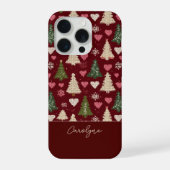 Mooie Gebreide Kerstboom en Hartjes Patroon iPhone Hoesje (Achterkant)