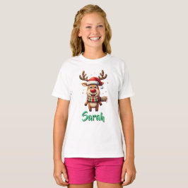 Mooie Gebreide Rendier Kerst Illusie T-Shirt