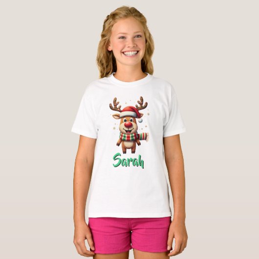 Mooie Gebreide Rendier Kerst Illusie T-Shirt (Voorkant volledig)