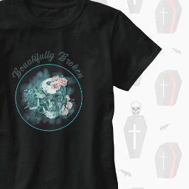 Mooie Gebroken Turquoise Schedel Met Rozen T-shirt