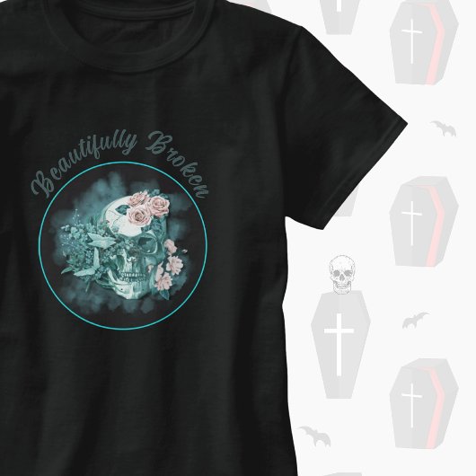 Mooie Gebroken Turquoise Schedel Met Rozen T-shirt