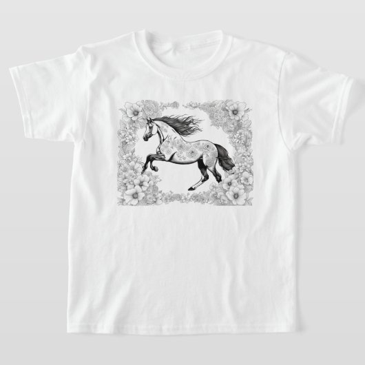Mooie gedetailleerde Paard & Bloemen Verf een T-shirt (Laagn)