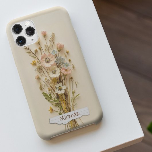 Mooie gedroogde geperste wilde bloemen aangepaste iPhone 16 hoesje