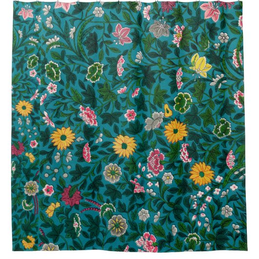 Mooie gedurfde bloem Boho blauw groen Douchegordijn (Voorkant)