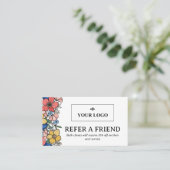 Mooie Geel Blauw Koraal Bloemen Logo Aanbevelingskaartje (Staand voorkant)