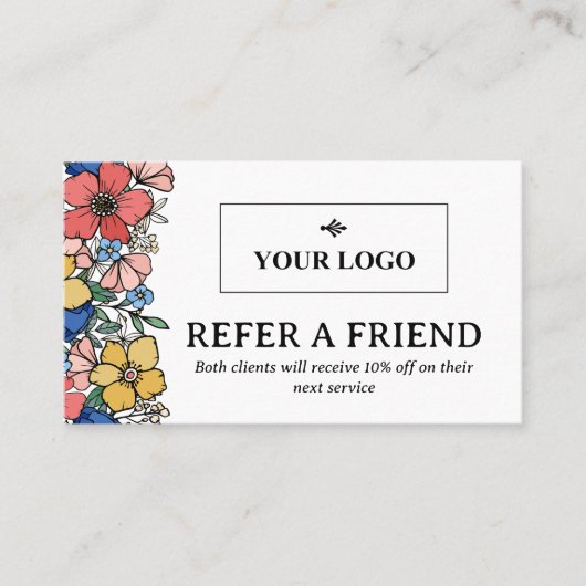 Mooie Geel Blauw Koraal Bloemen Logo Aanbevelingskaartje (Voorkant)