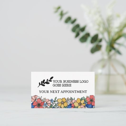 Mooie Geel Blauw Koraal Bloemen Logo Afsprakenkaartje (Staand voorkant)