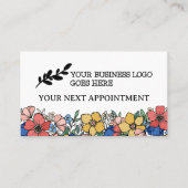 Mooie Geel Blauw Koraal Bloemen Logo Afsprakenkaartje (Voorkant)