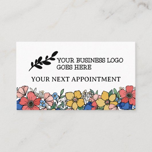 Mooie Geel Blauw Koraal Bloemen Logo Afsprakenkaartje (Voorkant)