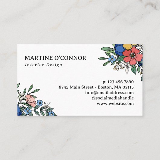 Mooie geel blauw koraal Bloemen Uw Logo Visitekaartje (Achterkant)