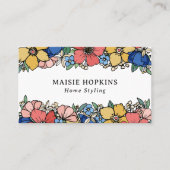 Mooie geel blauwe koraal bloemen visitekaartje (Voorkant)