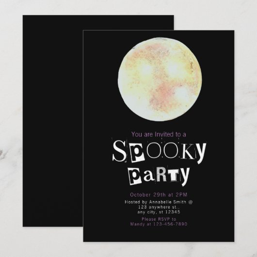 Mooie Geel en Goud Volle Maan Halloween Kaart (Voorkant / Achterkant)