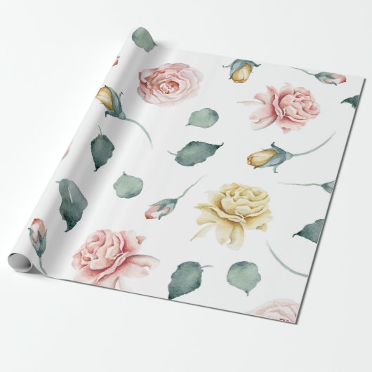 Mooie geel en roze waterverf rozen floral cadeaupapier (Uitgerold)