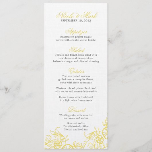 Mooie Geel & Grijs Bloemen Custom Wedding Menu (Voorkant)