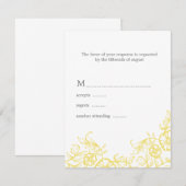 Mooie Geel & Grijs Bloemen Huwelijksreactie RSVP Kaartje (Voorkant / Achterkant)