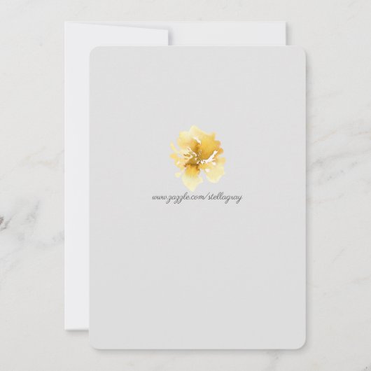 Mooie Geel/Grijze Floral Birthday-uitnodiging Kaart (Achterkant)