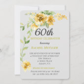 Mooie Geel/Grijze Floral Birthday-uitnodiging Kaart (Voorkant)