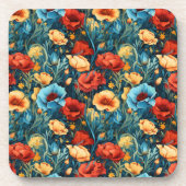 Mooie geel rood blauwe bloemen botanische print bier onderzetter (Voorkant)