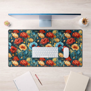 Mooie geel rood blauwe bloemen botanische print bureaumat