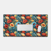 Mooie geel rood blauwe bloemen botanische print bureaumat (Keyboard & Muis)